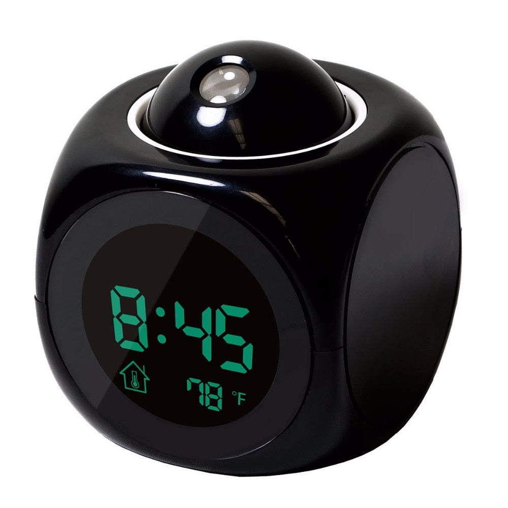 LCD Projection LED Display Time Digital Alarm Clock Talking Voice Prompt Thermometer Snooze Function Desk